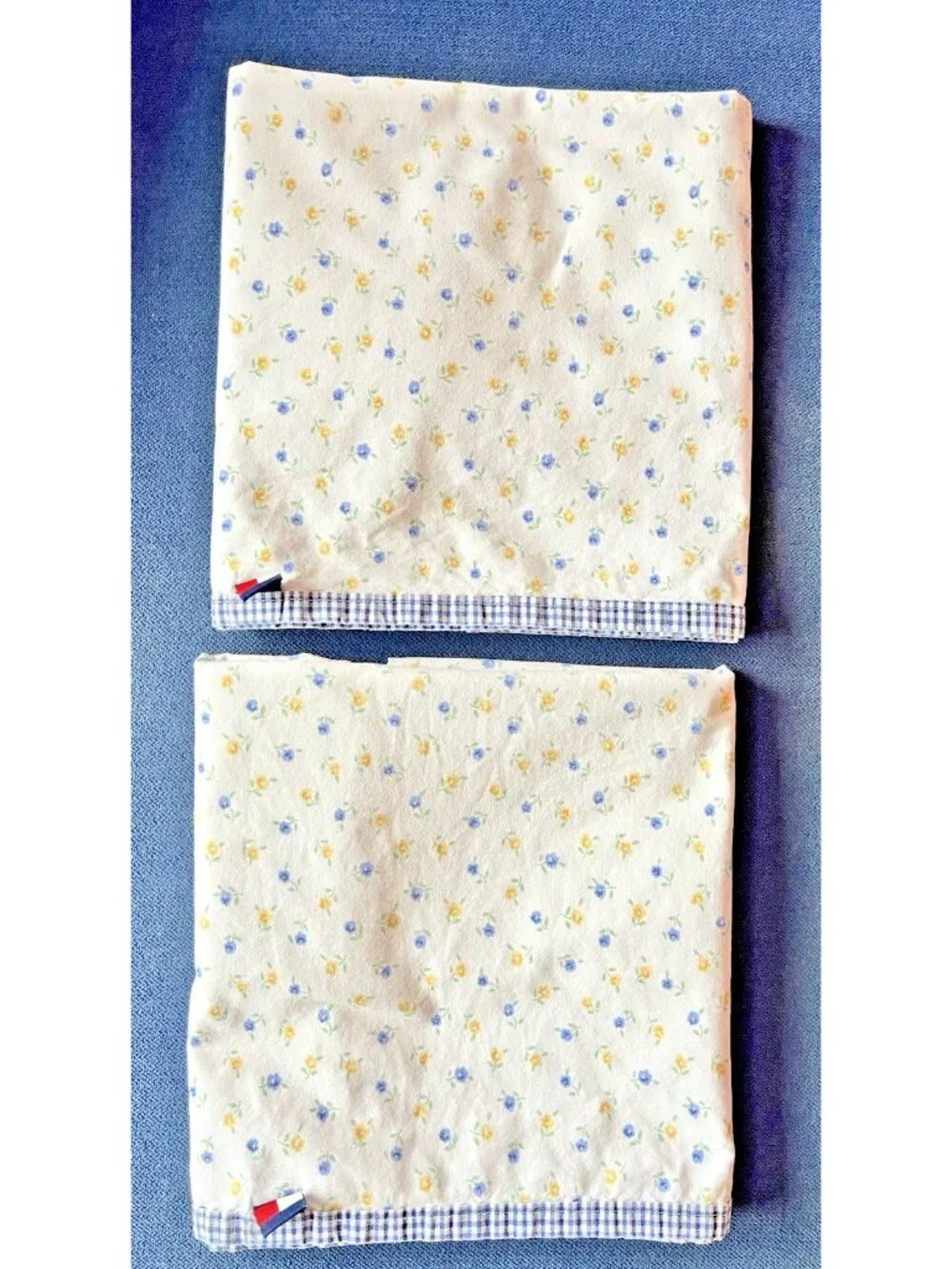 Tommy Hilfiger STANDARD Pillowcase Pair FLORAL Blue Yellow Gingham 100% Cotton